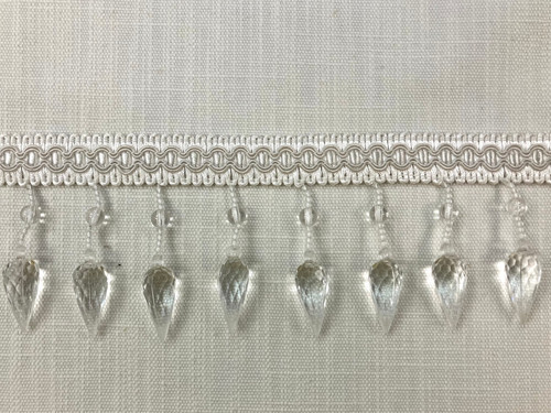 White Lucite Crystal Beaded Fringe Trim 3.25" Width TF-75/1 Upholstery / Interior Design