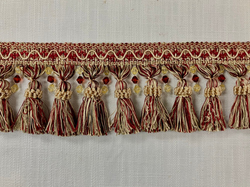 TASSEL FRINGE TF-8/32-17-4   CRANBERRY, BEIGE & GREEN 4" Width Home Furnishing / Interior Design