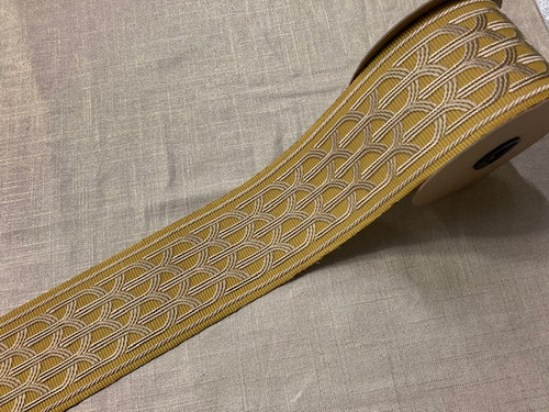 3 1/4" Antique Gold & Tan Embroidery Trim Tape H-76381 Upholstery / Drapery / Curtains / Home Decor