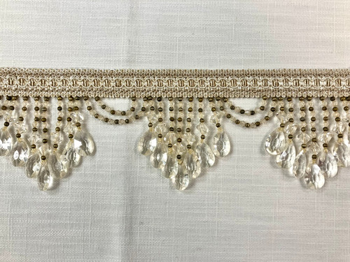 Cream & Beige Lucite Crystal Beaded Tassel Fringe Trim 4.25" Width TF-78/2 Interior Design / Home Furnishing