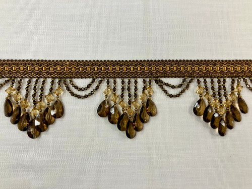 Brown & Gold Lucite Crystal Beaded Tassel Fringe Trim 4.25" Width TF-78/8-12 Upholstery / Drapery / Interior Design