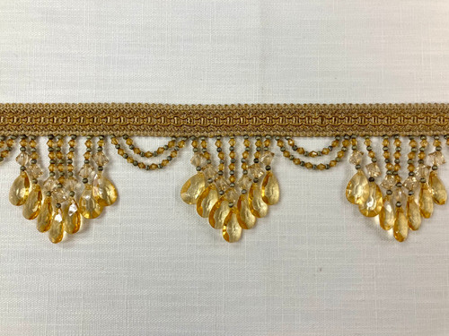 Dark Gold Lucite Crystal Beaded Tassel Fringe Trim 4.25" Width TF-78/12-17 Upholstery / Drapery / Interior Design 