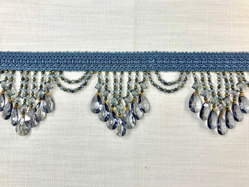 French Blue Crystal Beaded Tassel Fringe Trim 4.25" Width TF-78/41 Interior Design / Home Furnihings