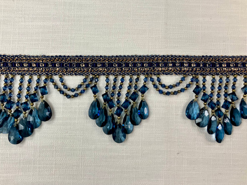Navy & Blue Lucite Crystal Beaded  Tassel Fringe Trim 4.25" Width TF-78/46 Upholstery / Drapery 