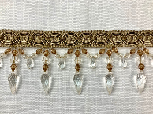 Dark Tan & Brown Crystal Beaded Tassel Fringe Trim 4" Width TF-32/7-8 Upholstery / Drapery / Interior Design