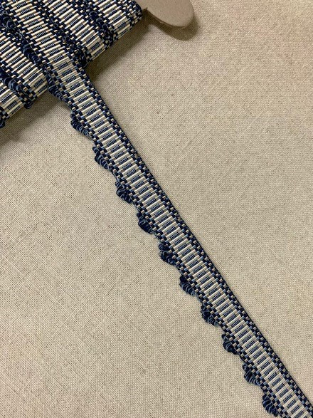 Navy, French Blue & Beige Scalloped Header Braid 1.33" Width HB-6/41-46 Upholstery / Upholstery / Interior Design