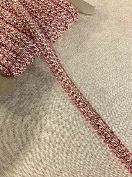 Pink, Dark Pink & Mint Gimp Twisted Header Braid 1" Width HB-7/18-13 Upholstery / Drapery / Interior Design 