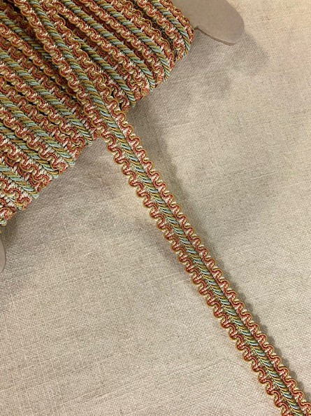 Rust, Turquoise, Green & Cream Twisted Gimp Header Braid 1" Width HB-7/35-44 Upholstery / Drapery / Interior Design