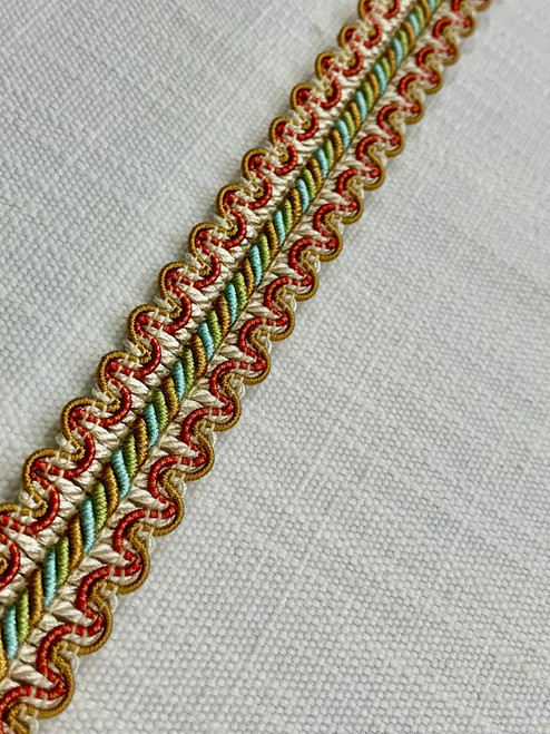 Rust, Turquoise, Green & Cream Twisted Gimp Header Braid 1" Width HB-7/35-44 Upholstery / Drapery / Interior Design