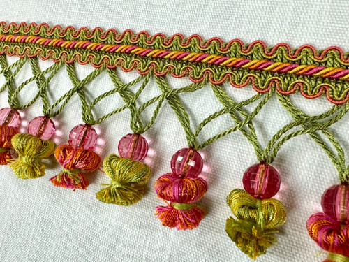 Pink, Green & Orange 3.75" Onion and Crystal French Tassel Fringe Trim TF-79/20-14 Interior design / Upholstery / Drapery / Embellishment 