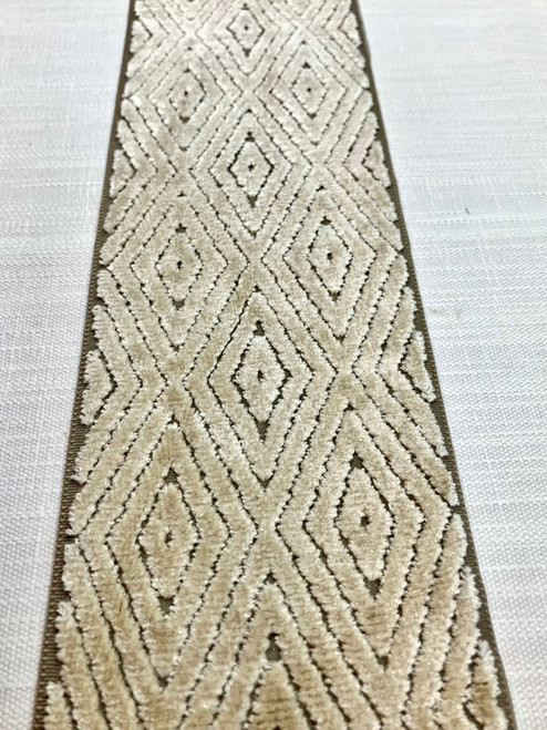 Taupe & Off White Woven Velvet Embroidery Trim Tape 4.5" Width H-1104/2 Upholstery / Drapery / Interior Design