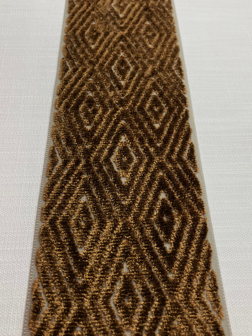 Taupe & Light Brown Woven Velvet Embroidery Trim Tape 4.5" Width H-1104/4 Upholstery / Drapery / Interior Design