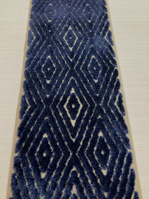 Taupe & Navy Woven Velvet Embroidery Trim Tape 4.5" Width H-1104/11 Upholstery / Drapery / Interior Design 