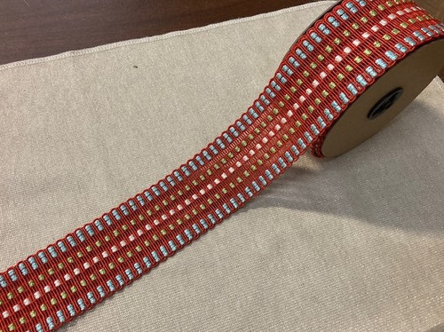 Red, Lt. Blue & Mint 2.25" Knitted Trim Tape HB-10/35-44 Upholstery / Drapery / Interior Design / Home Furnishing / Embellishment