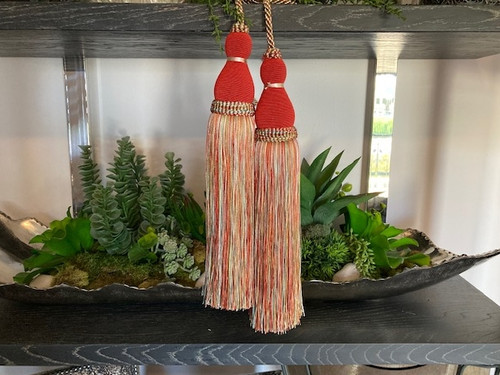 Red, Light Blue & Mint Jumbo Double Tassel Tieback 13" Length Plus A 15" Double Loop Twist Cord DCTB-22/35-44 Drapery / Interior Design / Furnishing