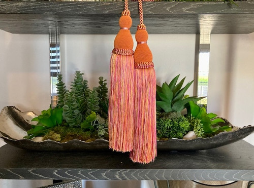 Orange, Pink & Yellow Jumbo Double Tassel Tieback 13" Length Plus A 15" Double Loop Twist Cord DCTB-22/49-20 Drapery / Interior Design / Furnishing