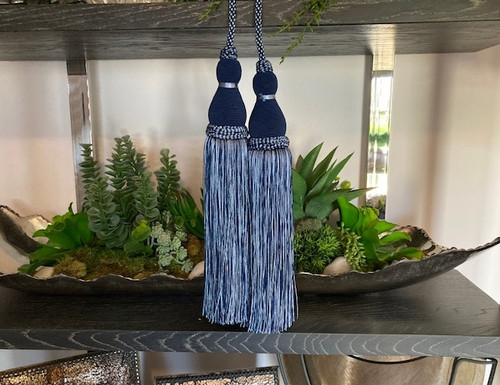 Navy & French Blue Jumbo Double Tassel Tieback 13" Length Plus A 15" Double Loop Twist Cord DCTB-22/46-41 Drapery / Interior Design / Home Furnishing