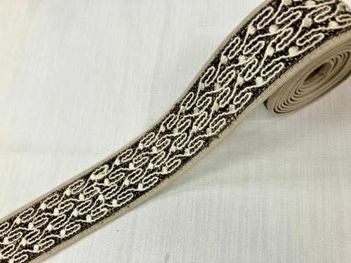 Silver, Black & Natural Woven Embroidery Trim Tape 2.5" Width H-693 Upholstery / Drapery / Interior Design / Home Furnishing