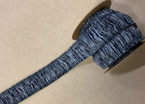 Navy, French Blue & Beige 1.75" Width Extra Thick Brush Fringe Trim BRF-2/46-4 Designer Upholstery & Drapery / Luxury Interior Design & Furnishings