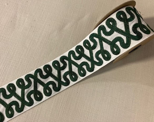 3" White & Green High Quality Woven Embroidery Trim Tape H-013/1-15 Home furnishing / Interior Design / Upholstery / Drapery