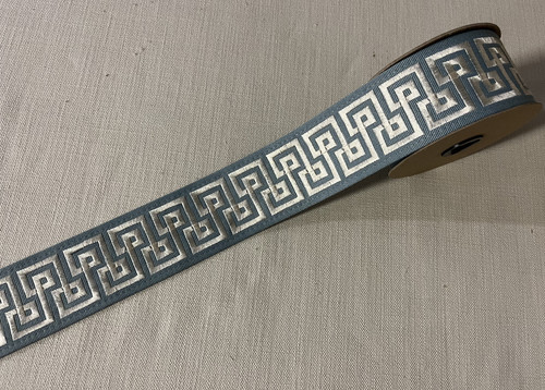 Turquoise & Cream 2 3/8" Woven Embroidery Trim Tape H-11214 Interior Design / Drapery / Home Furnishing / Upholstery / Drapery
