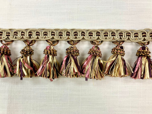 Beige, Purple & Lilac Gimp Header Ribbon Tassel Fringe Trim 3.5" Width TF-16/29-3  Interior Design / Home Furnishing