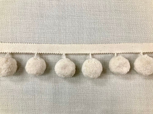 Off White Linen Jumbo Designer Pom Pom Fringe 2.25" Width Trim 24 Handmade Pom Pom's Per Yard 1.25" Diameter per Pom Pom TF-83/1-2 Upholstery