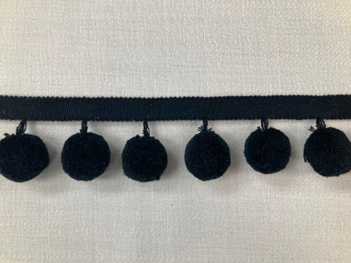 Black Linen Jumbo Designer Pom Pom Fringe 2.25" Width Trim 24 Handmade Pom Pom's Per Yard 1.25" Diameter per Pom Pom TF-83/47 Upholstery