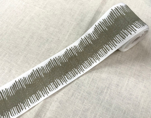 White & Taupe Woven Embroidery Trim Tape 3.25" Width H-014/1-4 Upholstery / Drapery / Interior Design / Home Furnishing