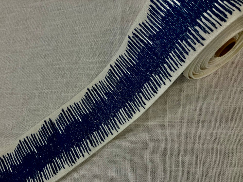 Natural & Navy Woven Embroidery Trim Tape 3.25" Width H-014/2-46 Upholstery / Drapery / Interior Design / Home Furnishing