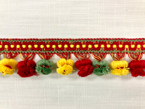 Red, Green & Gold 100% Cotton tassel Fringe Trim 2" Width TF-19/31-17-11  Drapery / Upholstery / Fabrics / Interior Design