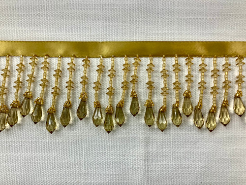 Olive & Gold Crystal Beaded Fringe Trim 2.75" Width CBF-19/17-12 upholstery / Drapery / Interior Design / Home furnishings