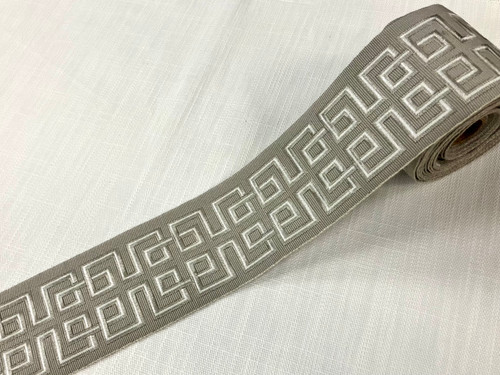 Taupe & Silver Woven Embroidery Trim Tape 2 7/8" Width H-11211 Interior Design / Drapery / Home Furnishing / Upholstery / Drapery