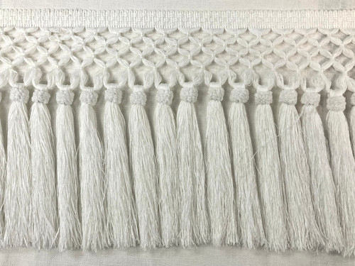 White Faux Silk Raffia Hand Wrapped Header Tassel Fringe 11.5" Width Trim TF-88/1 Upholstery / Drapery / Interior Design / Home Furnishing / Furniture Accents / Luxury Decorative Fringe