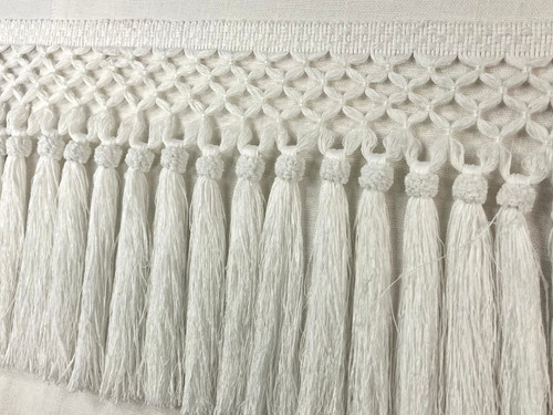 White Faux Silk Raffia Hand Wrapped Header Tassel Fringe 11.5" Width Trim TF-88/1 Upholstery / Drapery / Interior Design / Home Furnishing / Furniture Accents / Luxury Decorative Fringe