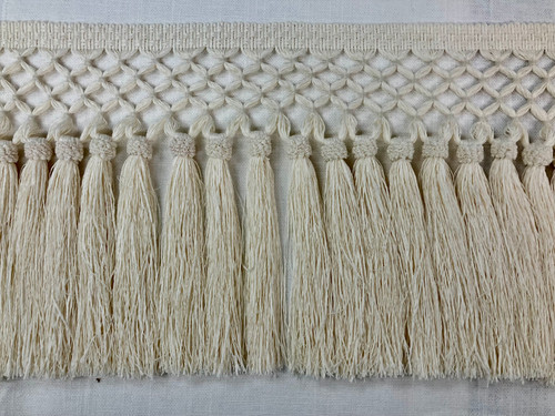 Creamy White Faux Silk Raffia Hand Wrapped Header Tassel Fringe 11.5" Width Trim TF-88/2 Upholstery / Drapery / Interior Design / Home Furnishing / Furniture Accents / Luxury Decorative Fringe