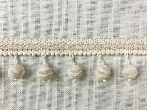 Creamy White Faux Silk Raffia Covered Wood Ball Tassel Fringe 2.25" Width Trim TF-86/2 Upholstery / Drapery / Interior Design / Home Furnishing / Furniture Accents / Luxury Decorative Fringe