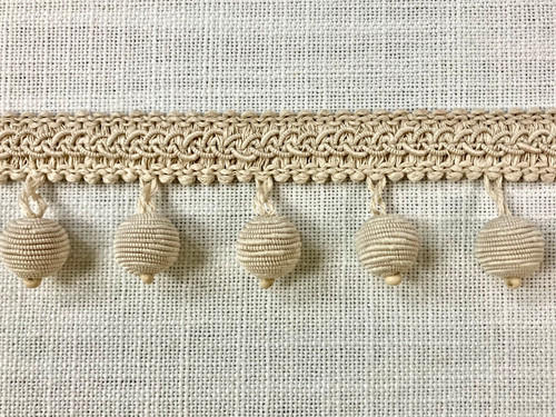 Natural Faux Silk Raffia Covered Wood Ball Tassel Fringe 2.25" Width Trim TF-86/3  Upholstery / Drapery / Interior Design / Home Furnishing / Furniture Accents / Luxury Decorative Fringe