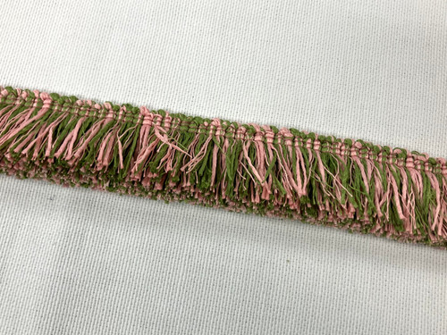 Grass Green & Light Pink Faux Silk Raffia Thick Brush Fringe 1.5" Width Trim BRF-6/18-14 Upholstery / Drapery / Interior Design / Home Furnishing / Designer Double Thickness/ Luxury Decorative Fringe
