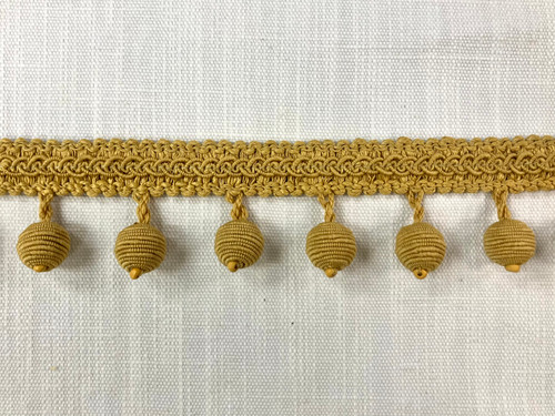 Gold Faux Silk Raffia Covered Wood Ball Tassel Fringe 2.25" Width Trim TF-86/12  Upholstery / Drapery / Interior Design / Home Furnishing / Furniture Accents / Luxury Decorative Fringe