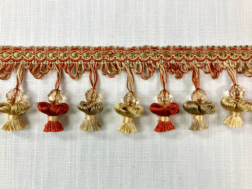 Rust, Beige & Gold Handmade Onion Tassel Fringe Trim TF-20/21-3-6  Upholstery / Drapery 