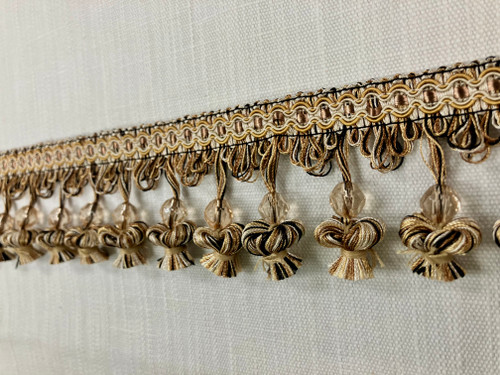 Black & Beige Handmade Onion Tassel Fringe Trim 3" Width TF-20/47-3  Upholstery / Drapery / Interior Design / Home Furnishing