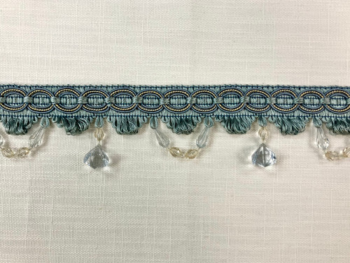 French Blue & Beige Lucite Crystal Beaded Tassel Fringe Trim 3" Width TF-28/41-3 Upholstery / Drapery / Interior Design / Home Furnishing