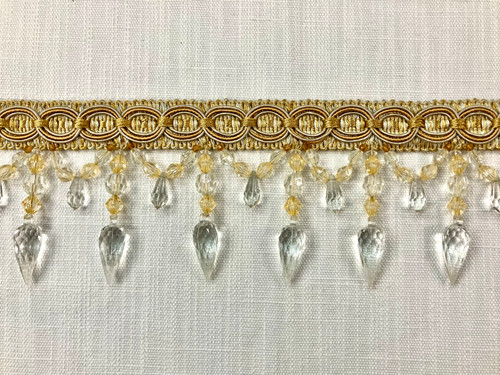 Silver Blue & light Gold CRYSTAL BEADED  TASSEL FRINGE 4" Width TF-32/40-3-12 Upholstery / Drapery / Interior Design
