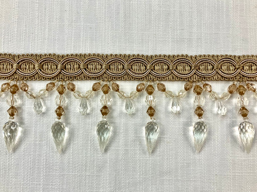 Beige, Antelope & Putty CRYSTAL BEADED TASSEL FRINGE 4" Width TF-32/3-6-5 Upholstery / Drapery / Interior Design   