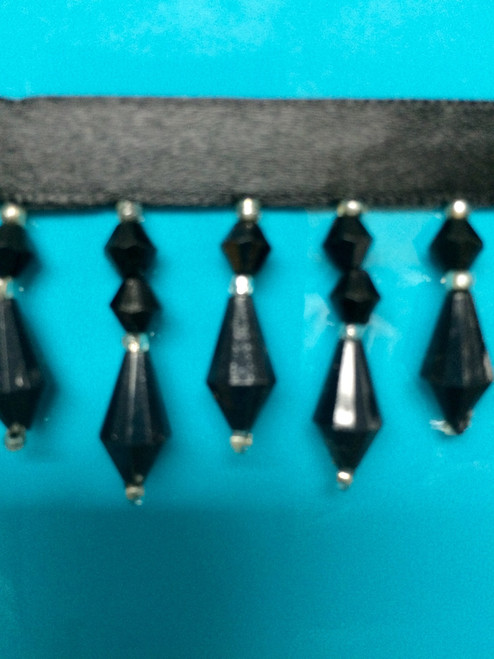1.5" CRYSTAL BEADED FRINGE-3/47-50         BLACK & SILVER
