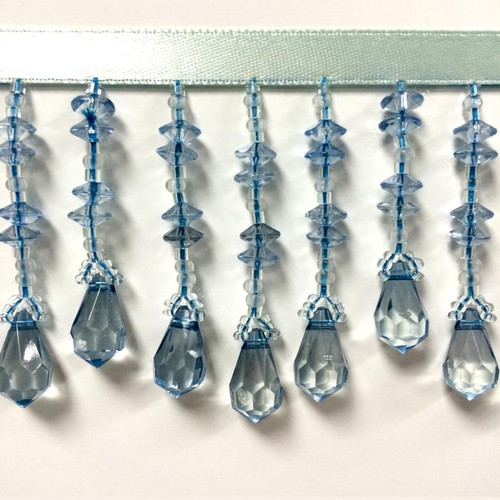 Light Blue CRYSTAL BEADED FRINGE Trim CBF-19/38 Interior Design / Home Furnishing 