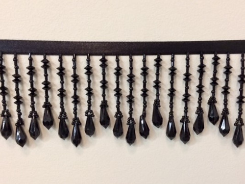 Solid Black CRYSTAL BEADED FRINGE Trim 2.75" Width CBF-19/47 Upholstery / Interior Design / Home Furnishing