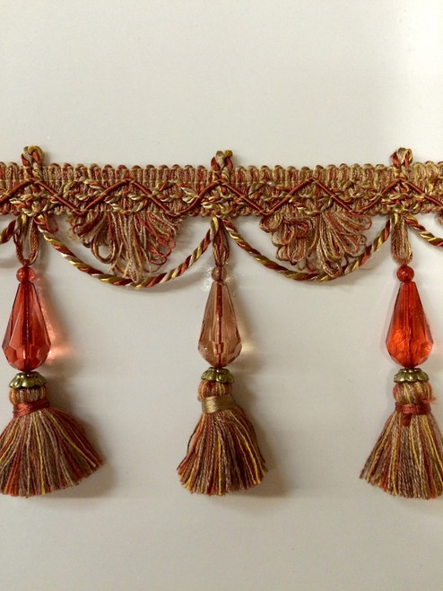 Beige & Rust TASSEL FRINGE Trim 4.5" Width  TF-44/3-36     