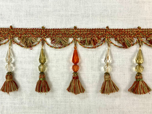  RUST,GOLD & LODEN GREEN TASSEL FRINGE Trim 4.5" Width  TF-44/35-12-17     